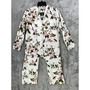Heidi Carey XS Pajamas Set Hummingbird Floral White Cotton Scalloped 2 Pc